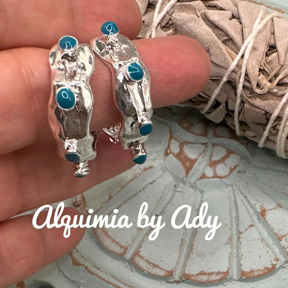 Bohemian silver statement medium blue eBay hoops earrings - Picture 1 of 8